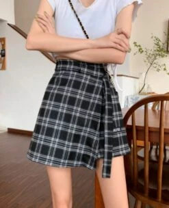 Black Plaid Skorts | Sana - Twice -Amped Apparel Black Plaid Skorts Sana – Twice 8 600x738 1