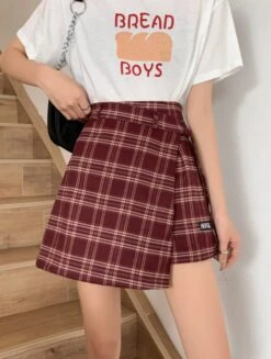 Black Plaid Skorts | Sana - Twice -Amped Apparel Black Plaid Skorts Sana – Twice Red 8