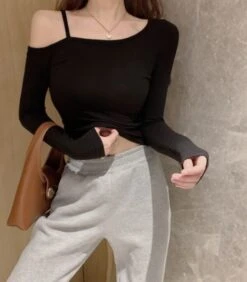 Black Single Strap Asymmetrical Top | Hinata - XG -Amped Apparel Black Single Strap Asymmetrical Top Hinata XG 10 600x685 1