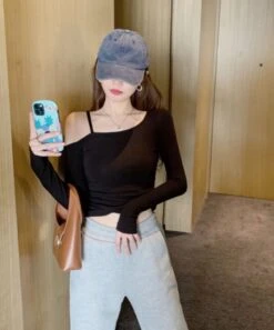 Black Single Strap Asymmetrical Top | Hinata - XG -Amped Apparel Black Single Strap Asymmetrical Top Hinata XG 11 600x722 1