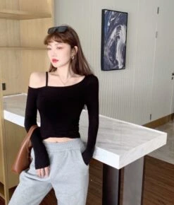 Black Single Strap Asymmetrical Top | Hinata - XG -Amped Apparel Black Single Strap Asymmetrical Top Hinata XG 3 600x705 1