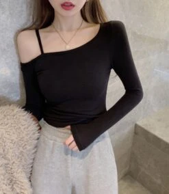 Black Single Strap Asymmetrical Top | Hinata - XG