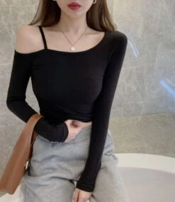 Black Single Strap Asymmetrical Top | Hinata - XG -Amped Apparel Black Single Strap Asymmetrical Top Hinata XG 7 600x693 1