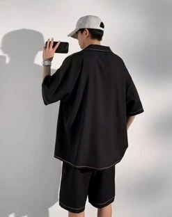 Black Stitched Short Sleeves Shirt | Jungkook - BTS 12 Black Stitched Short Sleeves Shirt | Jungkook - BTS -Amped Apparel Black Stitched Short Sleeves Shirt Jungkook BTS 4 600x757 1