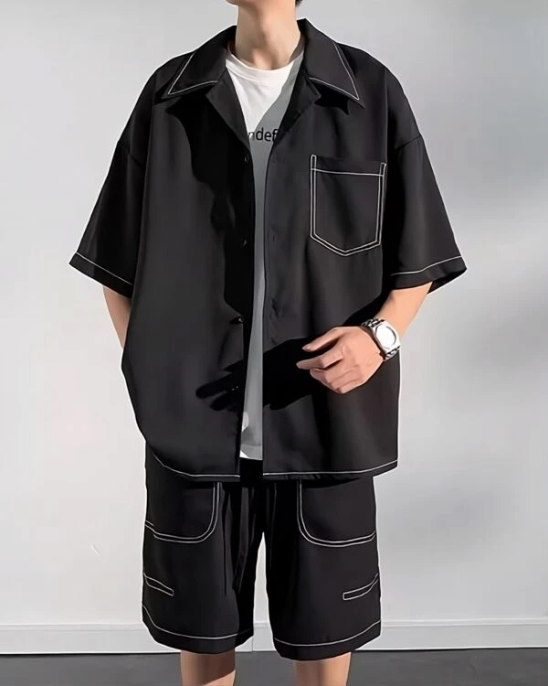 Black Stitched Short Sleeves Shirt | Jungkook - BTS 4 Black Stitched Short Sleeves Shirt | Jungkook - BTS - Image 2