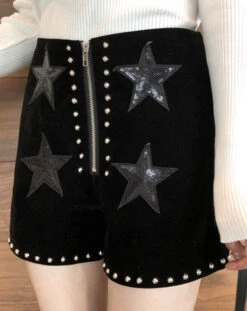 Black Studded Star Shorts | Rose - BlackPink -Amped Apparel Black Studded Star Shorts Rose BlackPink 4 600x756 1
