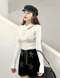 Black Studded Star Shorts | Rose - BlackPink -Amped Apparel Black Studded Star Shorts Rose BlackPink 6