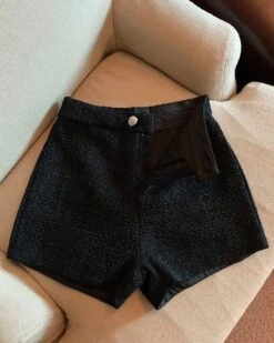 Black Tweed Mini Shorts | Lisa - BlackPink -Amped Apparel Black Tweed Mini Shorts Lisa BlackPink 3