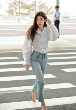 White Double-Breasted Doll Collar Blouse | Jennie - BlackPink -Amped Apparel BlackPink Jennie Airport Fashion