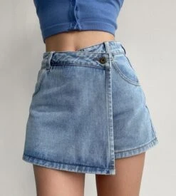 Blue Asymmetrical Denim Skorts | Jennie - BlackPink