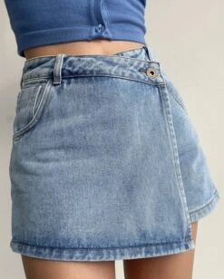 Blue Asymmetrical Denim Skorts | Jennie - BlackPink -Amped Apparel Blue Asymmetrical Denim Skorts Jennie BlackPink 3