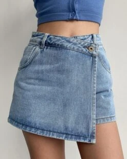 Blue Asymmetrical Denim Skorts | Jennie - BlackPink -Amped Apparel Blue Asymmetrical Denim Skorts Jennie BlackPink 4