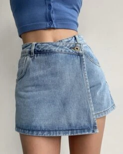 Blue Asymmetrical Denim Skorts | Jennie - BlackPink -Amped Apparel Blue Asymmetrical Denim Skorts Jennie BlackPink 8