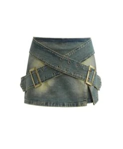 Blue Criss-Cross Belt Denim Skort | Chisa - XG