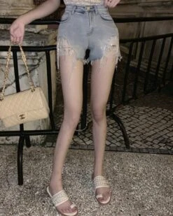 Blue Crystal Fringe Denim Shorts | Seulgi - Red Velvet -Amped Apparel Blue Crystal Fringe Denim Shorts Seulgi Seulgi 1 600x751 1