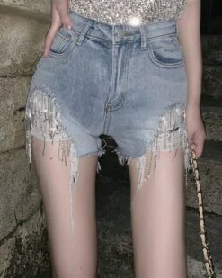 Blue Crystal Fringe Denim Shorts | Seulgi - Red Velvet -Amped Apparel Blue Crystal Fringe Denim Shorts Seulgi Seulgi 4 600x751 1