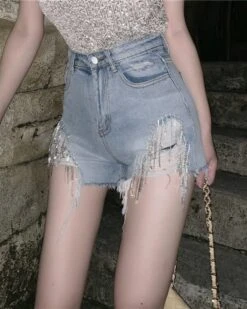 Blue Crystal Fringe Denim Shorts | Seulgi - Red Velvet -Amped Apparel Blue Crystal Fringe Denim Shorts Seulgi Seulgi 7 600x750 1