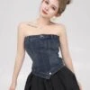 Blue Denim Corset-Style Tube Top | Miyeon - (G)I-DLE -Amped Apparel Blue Denim Corset Style Tube Top Miyeon GI DLE 20 5 600x750 1