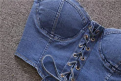 Blue Denim Lace-Up Crop Top | Olivia - Loona 25 Blue Denim Lace-Up Crop Top | Olivia - Loona -Amped Apparel Blue Denim Lace Up Crop Top Olivia Loona 11 600x400 1