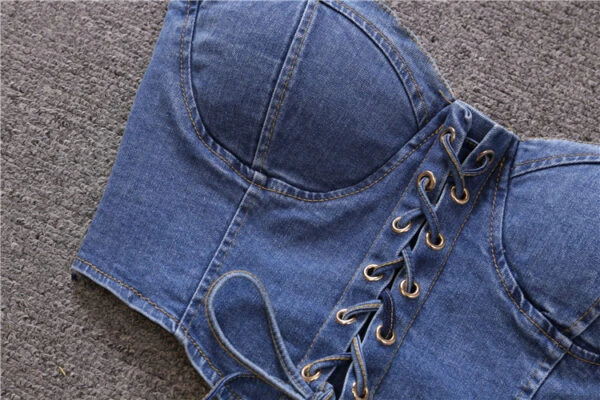 Blue Denim Lace-Up Crop Top | Olivia - Loona 11 Blue Denim Lace-Up Crop Top | Olivia - Loona - Image 9