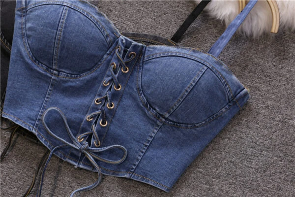 Blue Denim Lace-Up Crop Top | Olivia - Loona 10 Blue Denim Lace-Up Crop Top | Olivia - Loona - Image 8