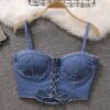Blue Denim Lace-Up Crop Top | Olivia - Loona -Amped Apparel Blue Denim Lace Up Crop Top Olivia Loona 3 600x750 1