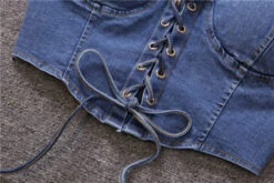 Blue Denim Lace-Up Crop Top | Olivia - Loona 26 Blue Denim Lace-Up Crop Top | Olivia - Loona -Amped Apparel Blue Denim Lace Up Crop Top Olivia Loona 4 600x400 1