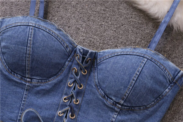 Blue Denim Lace-Up Crop Top | Olivia - Loona 6 Blue Denim Lace-Up Crop Top | Olivia - Loona - Image 4