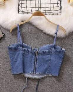 Blue Denim Lace-Up Crop Top | Olivia - Loona 27 Blue Denim Lace-Up Crop Top | Olivia - Loona -Amped Apparel Blue Denim Lace Up Crop Top Olivia Loona 8