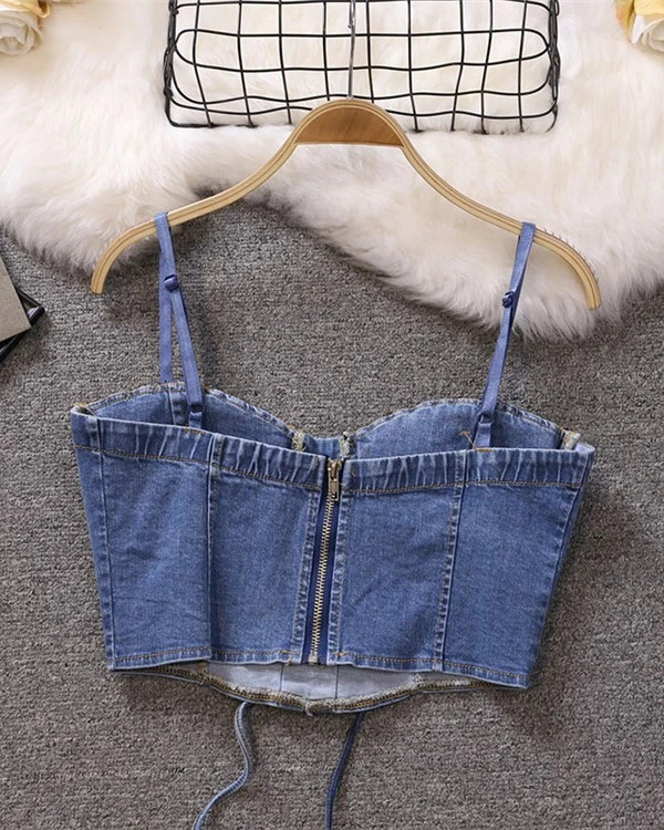 Blue Denim Lace-Up Crop Top | Olivia - Loona 13 Blue Denim Lace-Up Crop Top | Olivia - Loona - Image 11