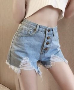 Blue Distressed Denim Button-Down Shorts | IU -Amped Apparel Blue Distressed Denim Button Down Shorts IU 3 600x730 1