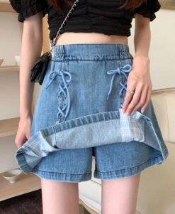 Blue Double Stitched Denim Skirt | Rose - BlackPink -Amped Apparel Blue Double Stitched Denim Skorts Rose BlackPink 14 600x731 1