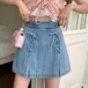 Blue Double Stitched Denim Skirt | Rose - BlackPink -Amped Apparel Blue Double Stitched Denim Skorts Rose BlackPink 4 600x731 1