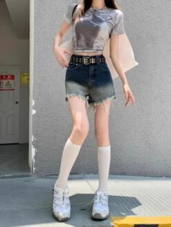 Blue Ombre Raw Edge Denim Shorts | Sakura - Le Sserafim -Amped Apparel Blue Ombre Raw Edge Denim Shorts Sakura Le Sserafim 4 600x796 1