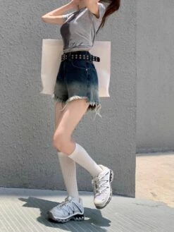 Blue Ombre Raw Edge Denim Shorts | Sakura - Le Sserafim -Amped Apparel Blue Ombre Raw Edge Denim Shorts Sakura Le Sserafim 5 600x798 1