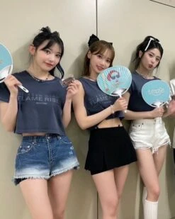 Blue Ombre Raw Edge Denim Shorts | Sakura - Le Sserafim -Amped Apparel Blue Ombre Raw Edge Denim Shorts Sakura Le Sserafim Idol 2 600x750 1