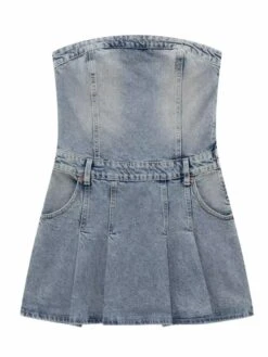 Blue Pleated Tube Dress | Rei - IVE