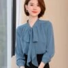 Blue Ribbon Long Sleeves Chiffon Blouse | Taehyun - TXT -Amped Apparel Blue Ribbon Long Sleeves Chiffon Blouse Taehyun TXT 1 600x750 1