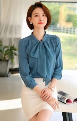 Blue Ribbon Long Sleeves Chiffon Blouse | Taehyun - TXT -Amped Apparel Blue Ribbon Long Sleeves Chiffon Blouse Taehyun TXT 2 600x943 1
