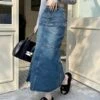 Blue Segmented Long Denim Skirt | Momo - Twice -Amped Apparel Blue Segmented Long Denim Skirt Momo Twice 2 600x763 1