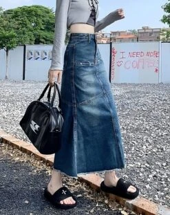 Blue Segmented Long Denim Skirt | Momo - Twice -Amped Apparel Blue Segmented Long Denim Skirt Momo Twice 3 600x756 1
