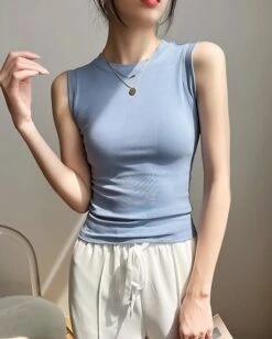 Blue Slim Fit Sleeveless Top | Rose - BlackPink