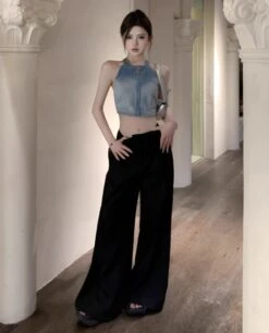 Blue Zipper Halter Denim Top | Ningning - Aespa -Amped Apparel Blue Zipper Halter Denim Top Ningning Aespa 1 600x743 1