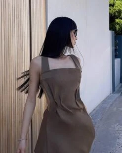 Brown Open Back Dress | Somi -Amped Apparel Brown Open Back Dress Somi 1