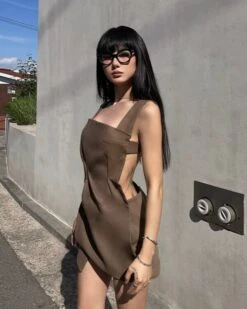 Brown Open Back Dress | Somi