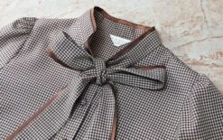 Brown Plaid Bow-Tie Blouse | Jisoo - BlackPink -Amped Apparel Brown Plaid Bow Tie Blouse Jisoo BlackPink 8 600x377 1