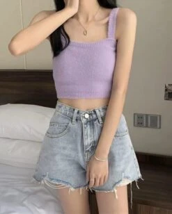 Lilac Fuzzy Knit Crop Top | Chiquita - BabyMonster