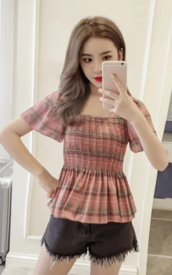 Yellow Plaid Ruffled Chiffon Top | Chuu - Loona -Amped Apparel Chuu Loona Yellow Plaid Ruffled Chiffon Blouse 1