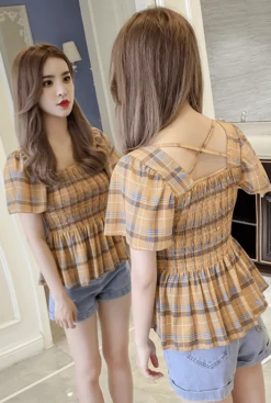 Yellow Plaid Ruffled Chiffon Top | Chuu - Loona -Amped Apparel Chuu Loona Yellow Plaid Ruffled Chiffon Blouse 10