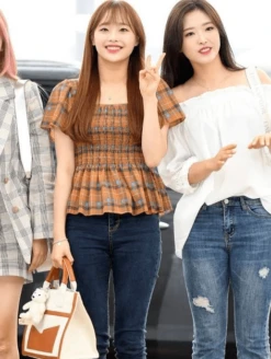 Yellow Plaid Ruffled Chiffon Top | Chuu - Loona -Amped Apparel Chuu Loona Yellow Plaid Ruffled Chiffon Blouse 6 e1636531783349